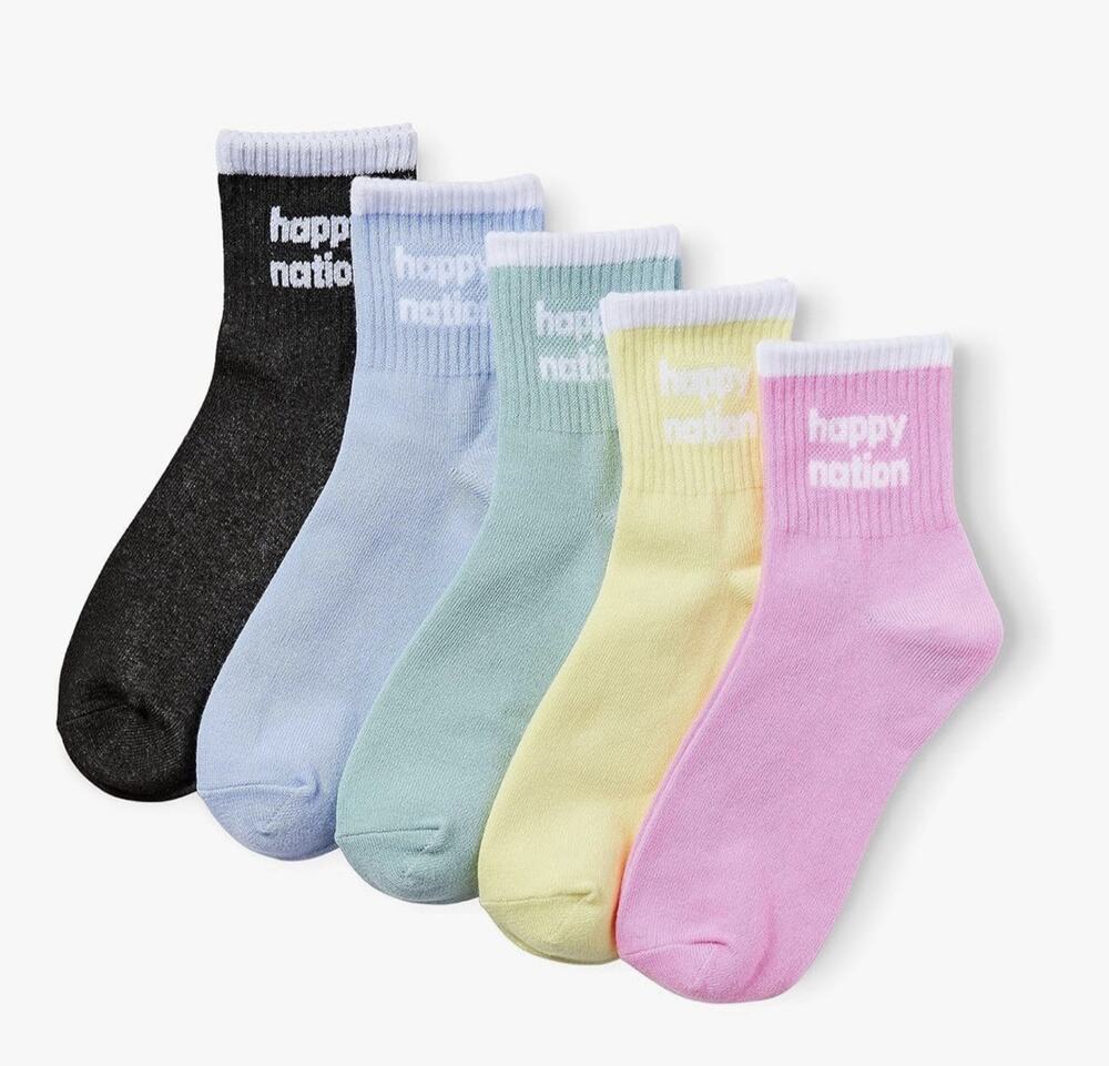 Happy Nation Girls Quarter Socks Multicolor Size Medium 5 Pack